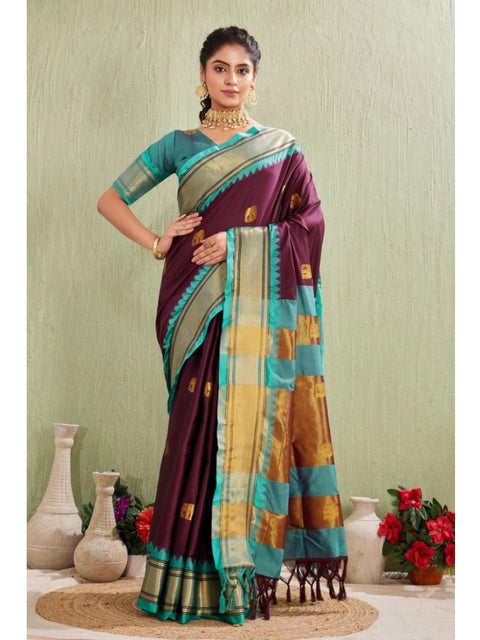 Women's Silk Blended Jaquard Woven Saree With Unstitched Blouse 5.5Mtr (Purple)