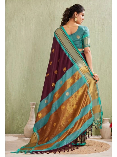 Women's Silk Blended Jaquard Woven Saree With Unstitched Blouse 5.5Mtr (Purple)