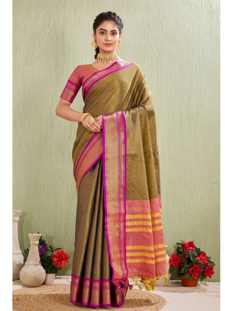 Women's Silk Blended Jaquard Woven Saree With Unstitched Blouse 5.5Mtr (Green)