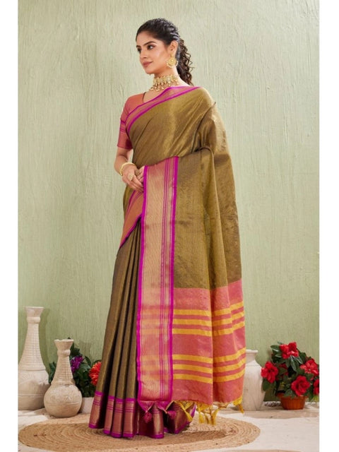 Women's Silk Blended Jaquard Woven Saree With Unstitched Blouse 5.5Mtr (Green)