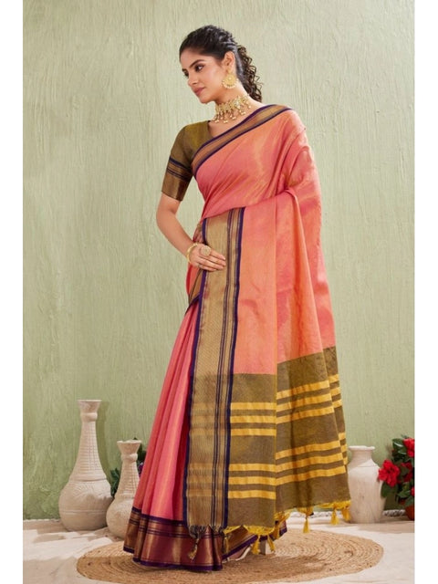 Women's Silk Blended Jaquard Woven Saree With Unstitched Blouse 5.5Mtr (Pink)