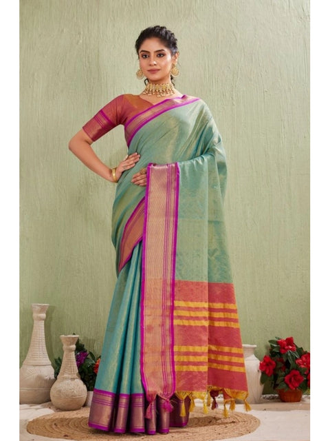 Women's Silk Blended Jaquard Woven Saree With Unstitched Blouse 5.5Mtr (Light Green)