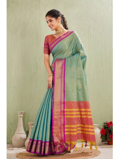 Women's Silk Blended Jaquard Woven Saree With Unstitched Blouse 5.5Mtr (Light Green)