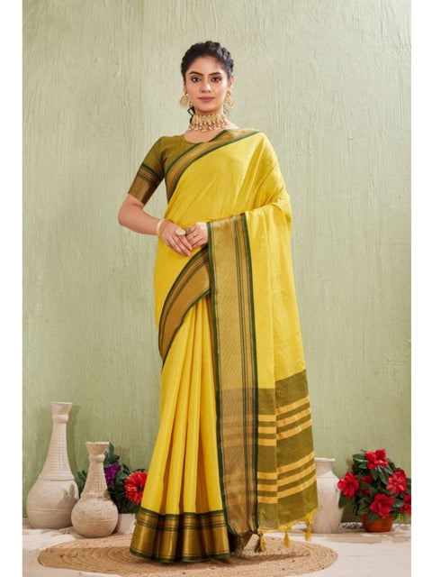Women's Silk Blended Jaquard Woven Saree With Unstitched Blouse 5.5Mtr (Yellow)
