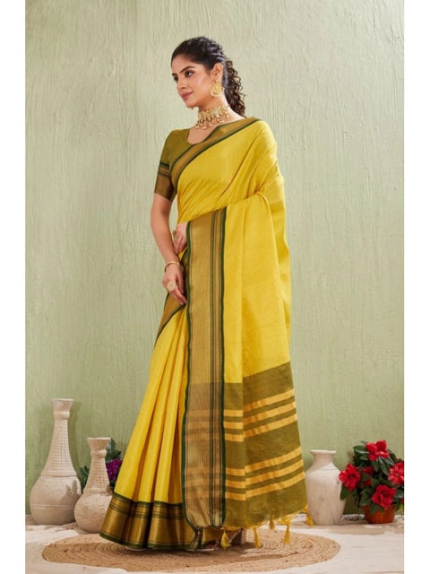 Women's Silk Blended Jaquard Woven Saree With Unstitched Blouse 5.5Mtr (Yellow)