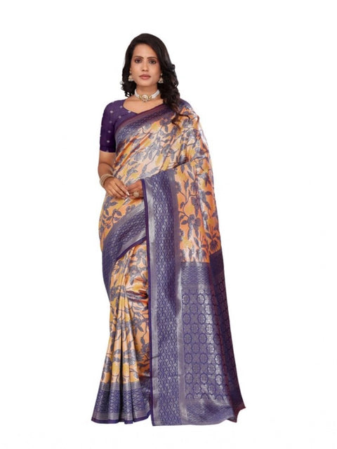 Women's Banarasi Silk Jaquard Woven Saree With Unstitched Blouse 5.5Mtr (Orange)