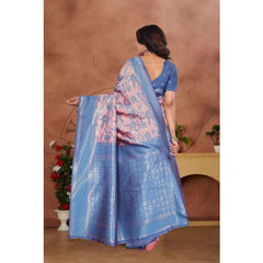 Generic Women's Banarasi Silk Jaquard Woven Saree With Unstitched Blouse 5.5Mtr (Pink)