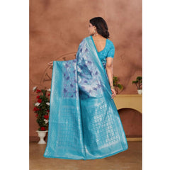 Women's Banarasi Silk Jaquard Woven Saree With Unstitched Blouse 5.5Mtr (Light Blue)