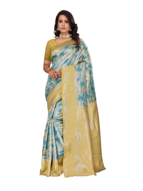 Women's Banarasi Silk Jaquard Woven Saree With Unstitched Blouse 5.5Mtr (Yellow)