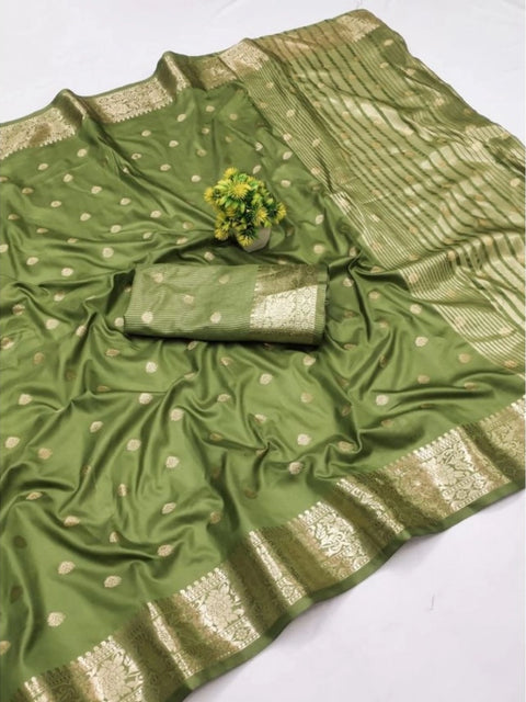 Women's Jacquard Silk Jaquard Woven Saree With Unstitched Blouse 5.5Mtr (Green)