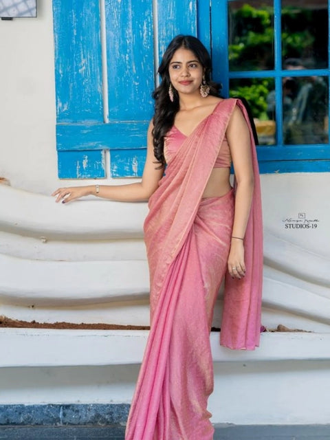 Women's Silk Embroidred Saree With Unstitched Blouse 5.5Mtr (Pink)