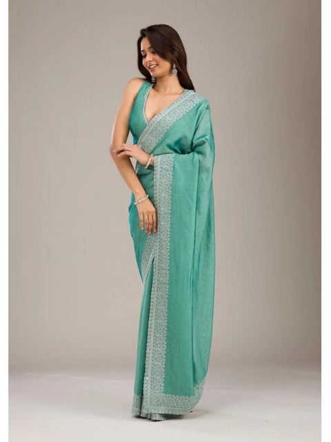 Women's Silk Embroidred Saree With Unstitched Blouse 5.5Mtr (Light Green)