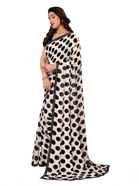 Women's Georgette Printed Saree With Unstitched Blouse 5.5Mtr (Black)