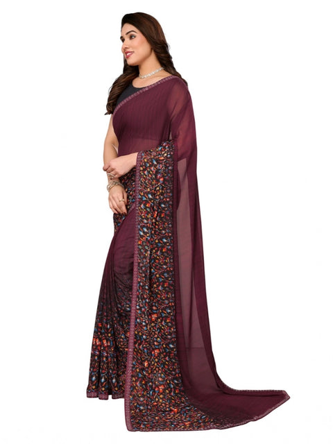 Women's Georgette Printed Saree With Unstitched Blouse 5.5Mtr (Maroon)
