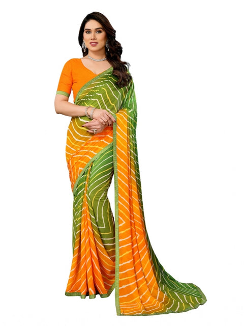 Women's Georgette Printed Saree With Unstitched Blouse 5.5Mtr (Green)