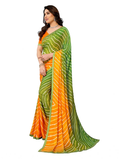Women's Georgette Printed Saree With Unstitched Blouse 5.5Mtr (Green)