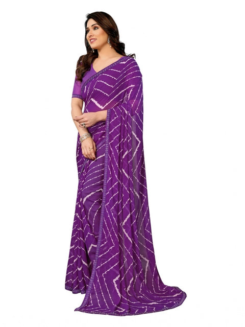 Women's Georgette Printed Saree With Unstitched Blouse 5.5Mtr (Purple)