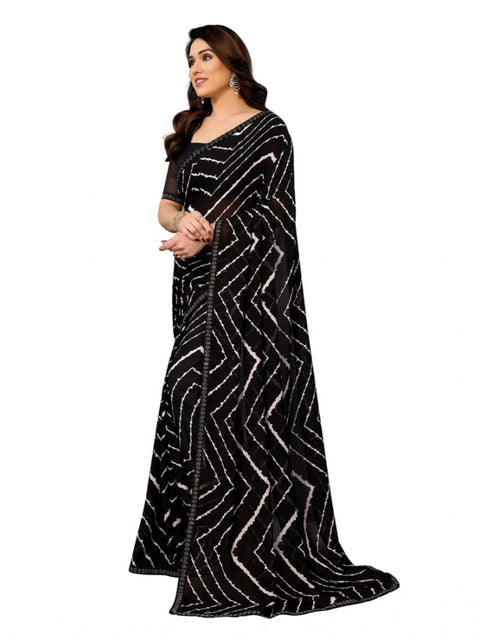 Women's Georgette Printed Saree With Unstitched Blouse 5.5Mtr (Black)
