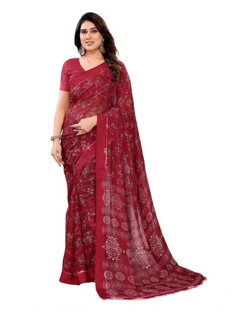 Women's Georgette Printed Saree With Unstitched Blouse 5.5Mtr (Red)