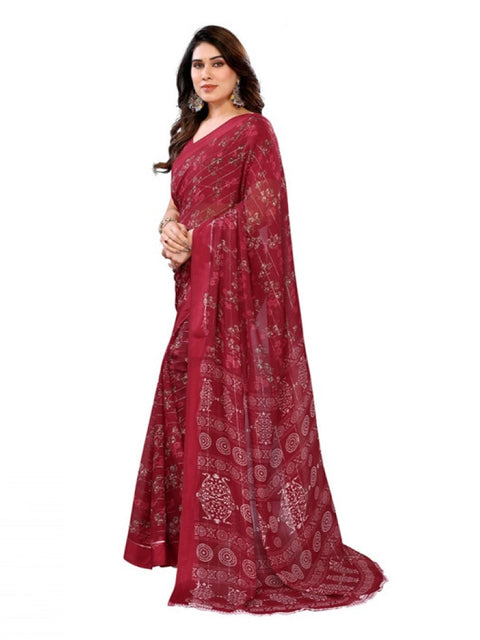 Women's Georgette Printed Saree With Unstitched Blouse 5.5Mtr (Red)
