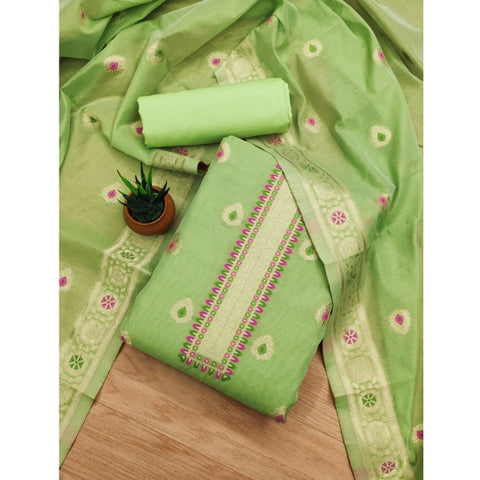 Women's Banarasi Silk Printed Unstitched Salwar Suit Material With Dupatta (Pista, 3Mtrs)