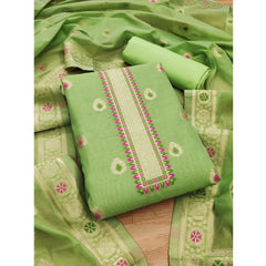 Women's Banarasi Silk Printed Unstitched Salwar Suit Material With Dupatta (Pista, 3Mtrs)