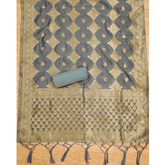 Women's Banarasi Silk Printed Unstitched Salwar Suit Material With Dupatta (Grey, 3Mtrs)