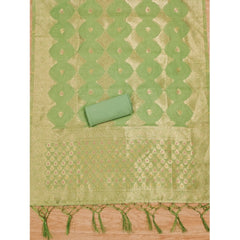 Women's Banarasi Silk Printed Unstitched Salwar Suit Material With Dupatta (Pista, 3Mtrs)