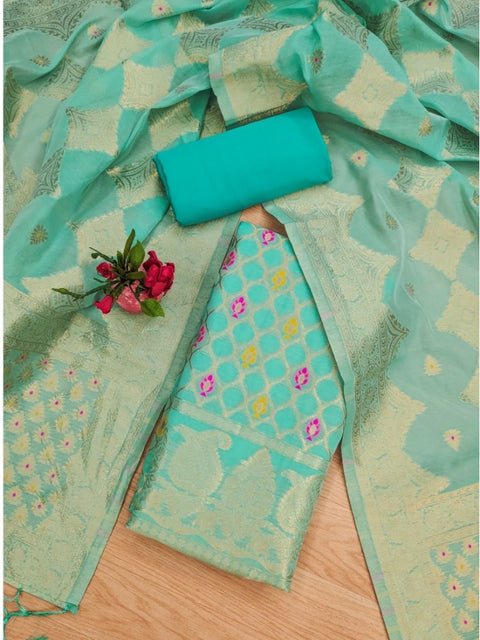 Generic Women's Banarasi Silk Printed Unstitched Salwar Suit Material With Dupatta (sea green, 3Mtrs)