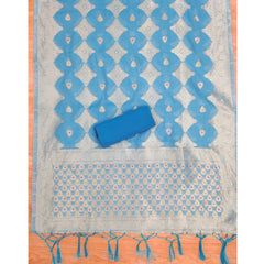 Women's Banarasi Silk Printed Unstitched Salwar Suit Material With Dupatta (Sky Blue, 3Mtrs)