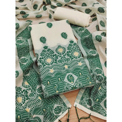 Generic Women's Banarasi Silk Printed Unstitched Salwar Suit Material With Dupatta (Bottle Green, 3Mtrs)