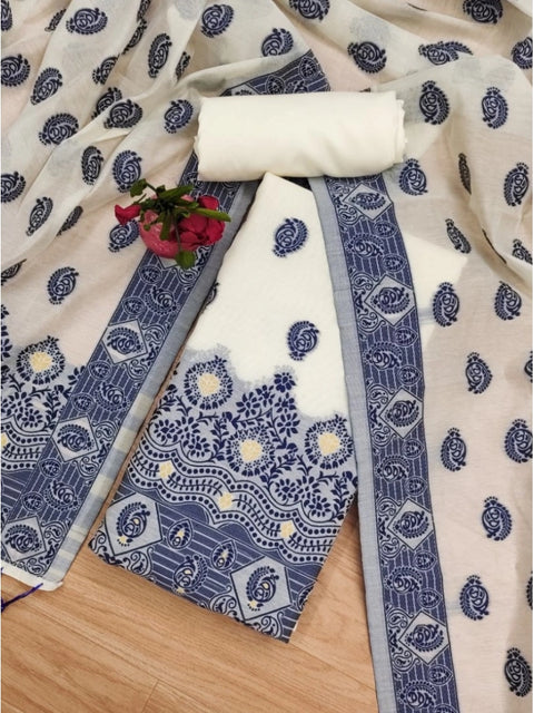 Generic Women's Banarasi Silk Printed Unstitched Salwar Suit Material With Dupatta (Navy Blue, 3Mtrs)