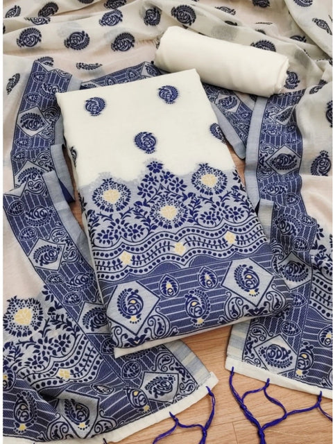 Generic Women's Banarasi Silk Printed Unstitched Salwar Suit Material With Dupatta (Navy Blue, 3Mtrs)