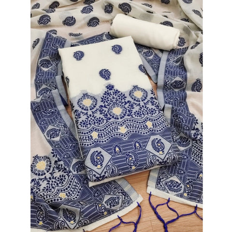 Women's Banarasi Silk Printed Unstitched Salwar Suit Material With Dupatta (Navy Blue, 3Mtrs)