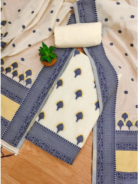 Generic Women's Banarasi Silk Printed Unstitched Salwar Suit Material With Dupatta (Navy Blue, 3Mtrs)