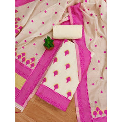 Women's Banarasi Silk Printed Unstitched Salwar Suit Material With Dupatta (Pink, 3Mtrs)