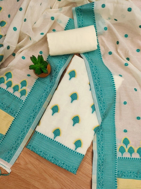 Generic Women's Banarasi Silk Printed Unstitched Salwar Suit Material With Dupatta (Teal, 3Mtrs)