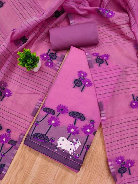 Generic Women's Banarasi Silk Printed Unstitched Salwar Suit Material With Dupatta (Pink, 3Mtrs)