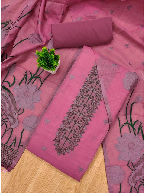 Generic Women's Banarasi Silk Printed Unstitched Salwar Suit Material With Dupatta (Pink, 3Mtrs)