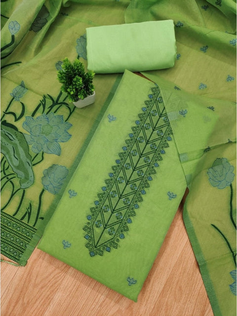 Generic Women's Banarasi Silk Printed Unstitched Salwar Suit Material With Dupatta (Pista, 3Mtrs)
