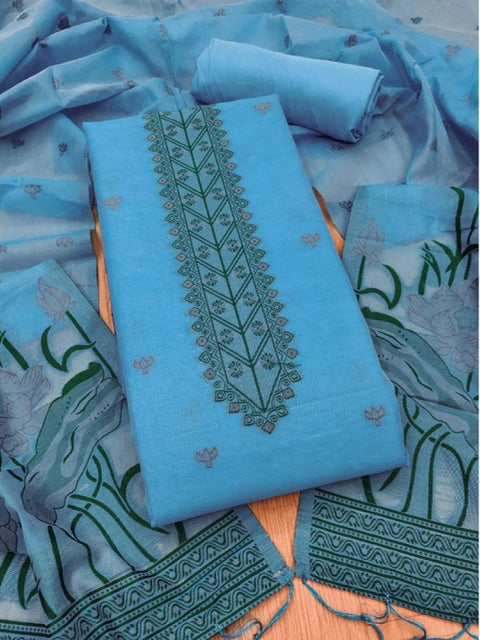Generic Women's Banarasi Silk Printed Unstitched Salwar Suit Material With Dupatta (SkyBlue, 3Mtrs)
