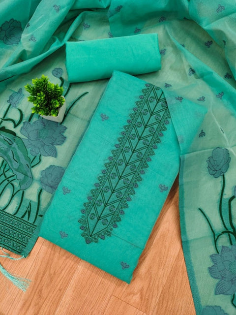 Generic Women's Banarasi Silk Printed Unstitched Salwar Suit Material With Dupatta (sea Green, 3Mtrs)