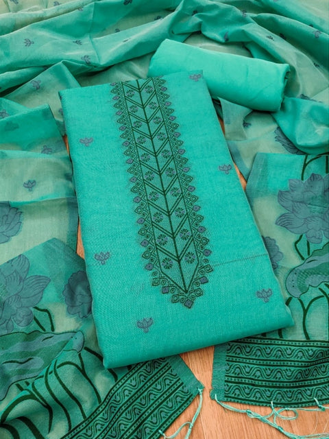 Generic Women's Banarasi Silk Printed Unstitched Salwar Suit Material With Dupatta (sea Green, 3Mtrs)