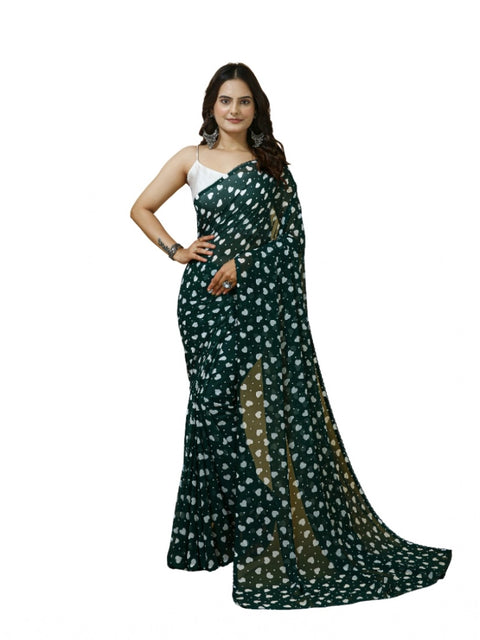Women's Georgette Printed Saree With Unstitched Blouse 5.5Mtr (Green)
