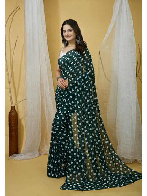 Women's Georgette Printed Saree With Unstitched Blouse 5.5Mtr (Green)