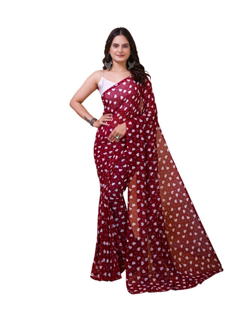 Women's Georgette Printed Saree With Unstitched Blouse 5.5Mtr (Maroon)