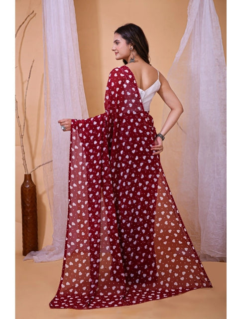 Women's Georgette Printed Saree With Unstitched Blouse 5.5Mtr (Maroon)