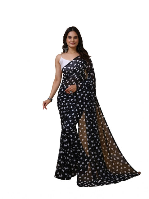 Women's Georgette Printed Saree With Unstitched Blouse 5.5Mtr (Black)