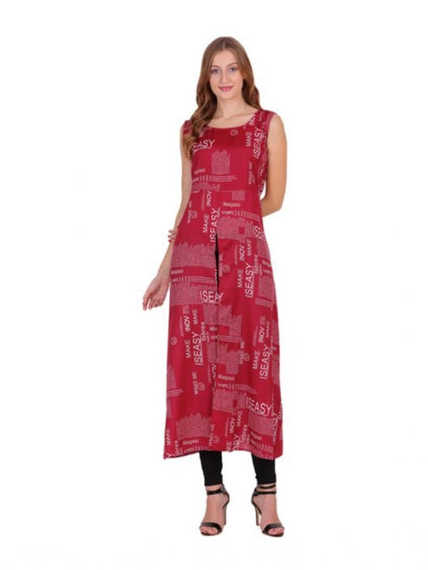 Generic Women's Casual Crepe Sleeveless Slit Dress (Maroon)