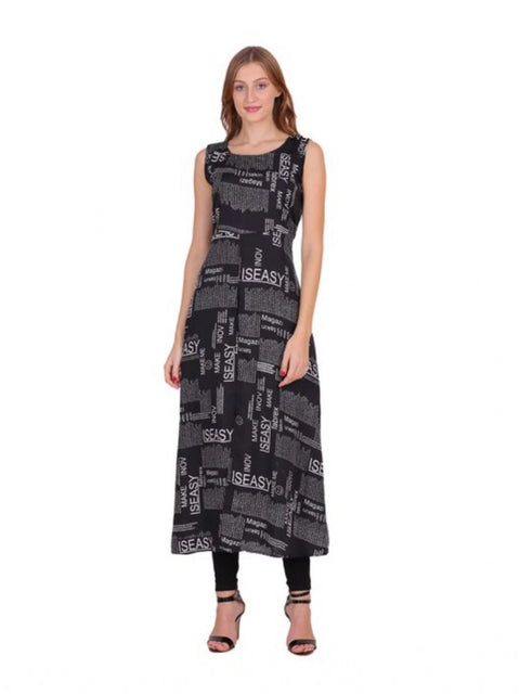 Generic Women's Casual Crepe Sleeveless Slit Dress (Black)